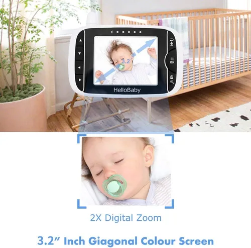 Vista 7 de HelloBaby Monitor de bebé de 3.2" con cámara y audio, sin WiFi