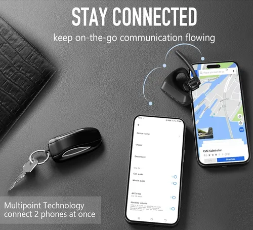 Vista 5 de Conambo Auriculares Bluetooth con doble micrófono con cancelación de ruido y botón de silencio, auricular inalámbrico para 16 horas de conversación