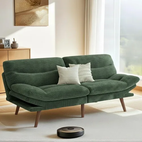 Vista 14 de Pipishell Sofá cama futón, futón convertible con respaldo ajustable y reposabrazos, sofá cama de pana para espacios pequeños, sala de estar, Gris