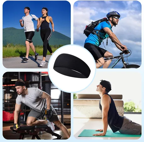 Vista 7 de Inscool 5 diademas deportivas para hombres y mujeres, para hombre, absorbe la humedad, banda para el sudor para béisbol, gimnasio, ciclismo