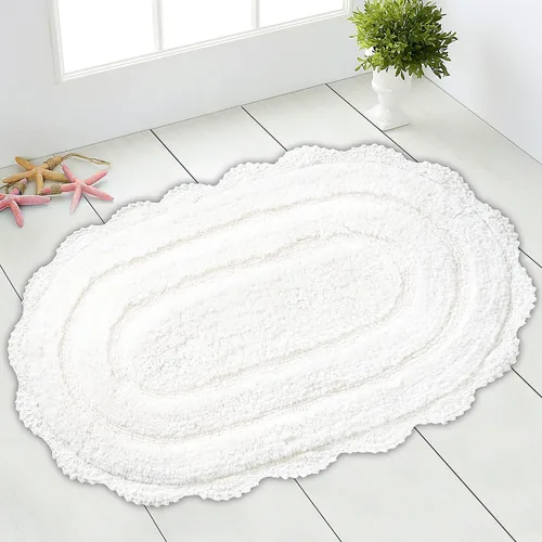 Vista 27 de Chardin home Alfombra de baño de ganchillo beige, alfombra de baño ovalada 100% algodón con borde de ganchillo artesanal hecho a mano, alfombra