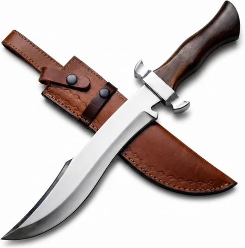 Vista 15 de Cuchillo Bowie con funda, cuchillo de caza de hoja fija para camping, senderismo, bushcraft, equipo al aire libre, cuchillo de supervivencia