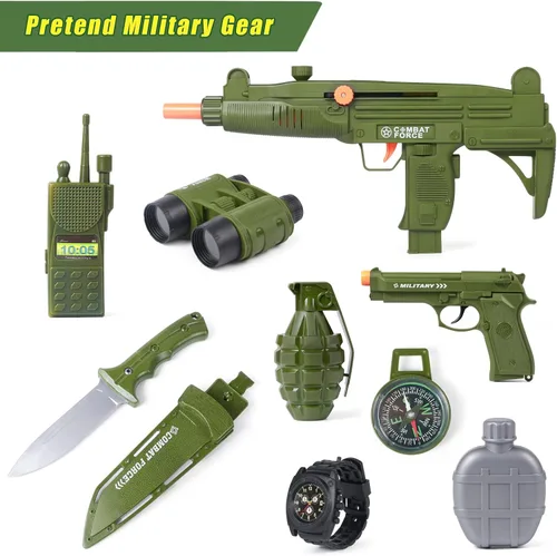 Vista 5 de Tacobear Army Soldier Military Costume for Kids Boys Ages 3-11 Halloween Dress Up Role Play Set with Toy Accessories