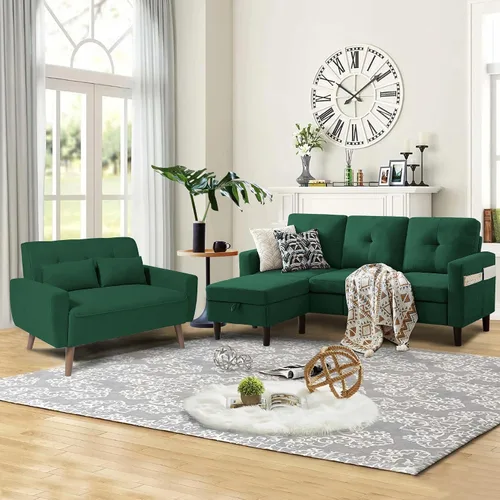Vista 8 de Sofá modular para sala de estar, sofá en forma de L, sofás seccionales convertibles de 3 asientos con otomana de almacenamiento extraíble, tela