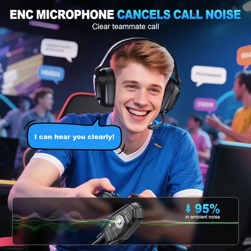 Vista 3 de 2.4GHz Wireless Gaming Headset for PS5/4, PC, Low-Latency Bluetooth Gaming Headphones with Stereo Sound, Noise Canceling Mic, Lunar Black