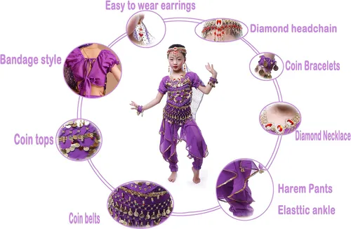 Vista 6 de Astage GirlS Belly Dance Costumes,Long Sleeve Highlights Top,Pants