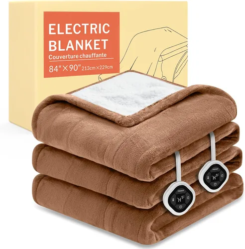 Vista 25 de HOMLYNS LuxeHeat - Manta térmica eléctrica tamaño King, manta térmica de franela suave Sherpa con 10 ajustes de calor, temporizador de 1 a 10 horas