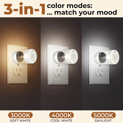 Vista 2 de TSEXES Paquete de 2 luces LED nocturnas enchufables a la pared, temperatura de color ajustable de 3000 K/4000 K/5000 K, control táctil, luz nocturna