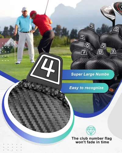Vista 2 de Iron Golf Head Club Set,10pcs Golf Iron Covers, Black Leather Headcover Wedge Covers for Callaway Taylormade Ping Cobra RH and LH Etc
