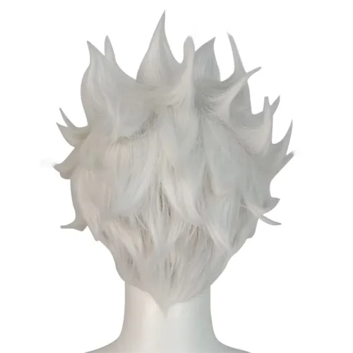 Vista 4 de KiyaCos Pelucas cortas de bruja de mar blanca para cosplay, estilo puntiagudo, para mujeres y hombres, pelucas de disfraz de fiesta de Halloween