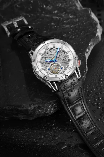 Vista 4 de FORSINING Reloj automático de cara grande para hombre, potente reloj exótico de esqueleto de turbillion