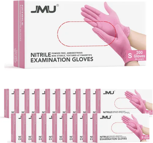 Vista 9 de JMU Guantes de Nitrilo Rosa, No Estériles, Guantes de Examen Desechables Sin Látex para Médico Esteticista, XS/S/M/L/XL, 200-4000