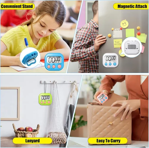 Vista 6 de Macarrie Temporizador digital de cocina de 72 piezas, temporizadores magnéticos a granel para aula, pantalla LCD, alarma fuerte, temporizador