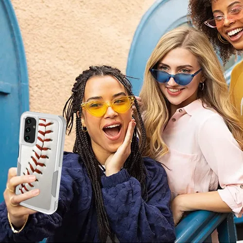 Vista 6 de Funda para Samsung Galaxy A14 5G, deportes de béisbol patrón blanco absorción de golpes PC duro e interior de silicona híbrida doble capa Armor