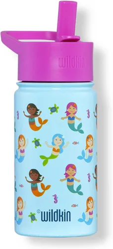 Vista 3 de Wildkin Paquete de lonchera con botella de agua de acero de 14 onzas para niños, duradera, aislada, para la escuela y viajes, sirenas