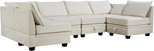 Vista 3 de Moderno sofá modular grande en forma de U, sofá cama convertible con diván reversible para sala de estar, asiento de almacenamiento, adecuado