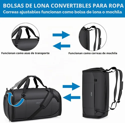 Vista 2 de Bolsa de ropa convertible para viajes, mochila 4 en 1 para mujeres y A-Negro