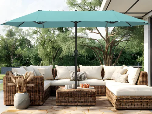 Vista 15 de PHI VILLA Sombrilla Grande de Patio de 13 Pies de Doble Cara Gemela para Mercado Exterior con Manivela, Beige 13x6.5 ft shade, rectangular, patio