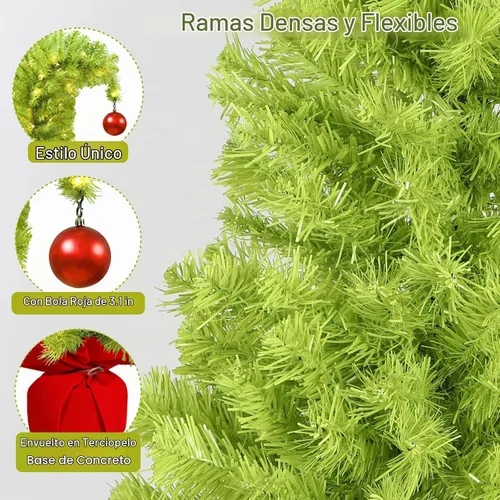 Vista 5 de HMASYO Whimsical Small Tabletop Christmas Tree with Lights and Red Ball, 26.8" Bendable Lime Green Artificial Table Top Christmas Tree for Home