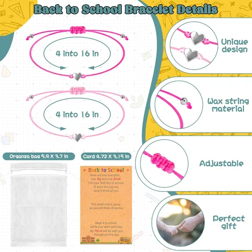 Vista 2 de EOBOH Suministros de pulsera de regreso a clases, pulsera para el primer día de jardín de infantes para mamá y yo, pulsera ajustable de deseos