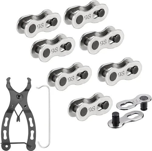 Vista 9 de 8 pares reutilizables de eslabones perdidos para bicicleta + alicates de cadena de bicicleta para 6/7/8/9/10/11 velocidades