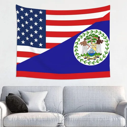 Vista 11 de Tapiz decorativo para pared, diseño de bandera estadounidense y bandera de Barbados, para colgar en la pared, manteles de arte hippie de 29 x 37