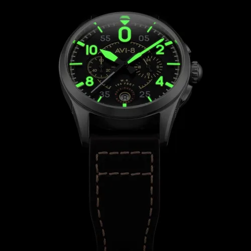 Vista 3 de AVI-8 Spitfire AV-4089-01 Lock Midnight Oak Reloj cronógrafo japonés de cuarzo meca Acero inoxidablemarrónnegro, plateado, Cronógrafo