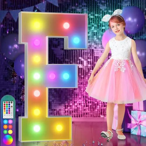 Vista 69 de Imprsv Letras coloridas de marquesina de 3 pies y letras grandes iluminadas RGB con control remoto, decoraciones de fiesta de cumpleaños Carta