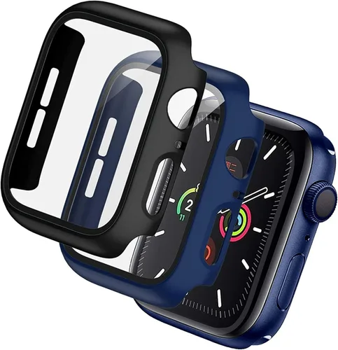 Vista 17 de Paquete de 2 fundas rígidas de policarbonato compatibles con Apple Watch, con protector de pantalla de cristal templado sin burbujas para accesorios