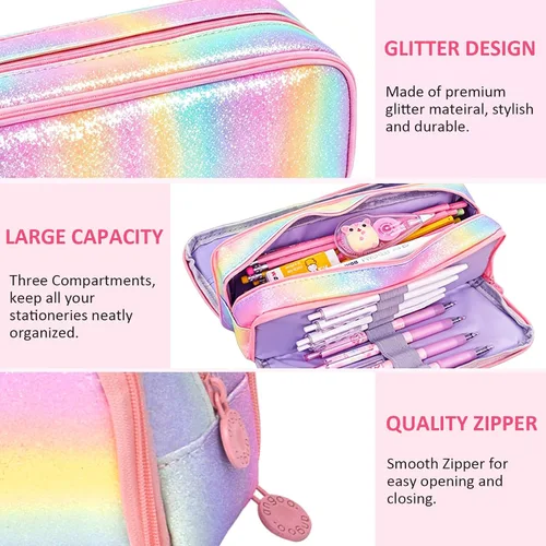 Vista 5 de Estuche grande para lápices, gran capacidad, estuche organizador de lápices de arco iris, bonita caja de lápices, bolsa para bolígrafos