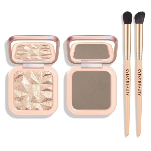 Vista 9 de KYDA Paleta de Contorno Esculpidor Facial, Mate con Acabado de Micro Perlas Polvo de Contorno Horneado, Ultra-fino Ligero, Cobertura Difuminable