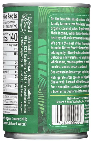 Vista 4 de Native Forest, Leche de Coco Orgánica Sin Azúcar, 13.5 Fl Oz