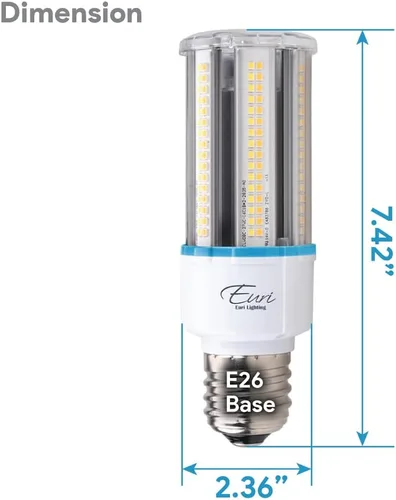 Vista 3 de Euri Lighting ECB27W-303sw, Bombilla LED de maíz, CCT (3K, 4K, 5K) y potencia sintonizable (27W, 18W, 12W), 135-150LM/W, 100~277VAC, atenuación