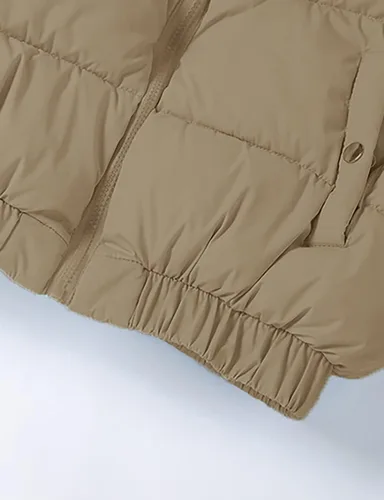 Vista 4 de Chaqueta corta acolchada de invierno para mujer, manga larga, con botones, abrigo corto
