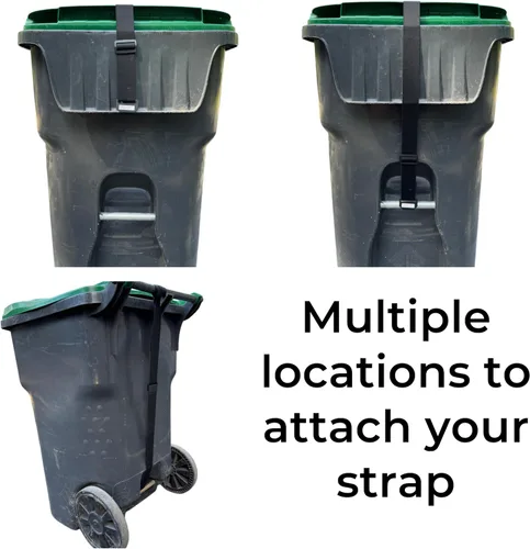 Vista 5 de Garbage Commander Correa de basura de alta calidad hecha en Estados Unidos, correa de seguridad ajustable para cubo de basura, material resistente
