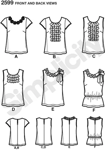 Vista 2 de Simplicity Patrón de costura 2599 Misses Tops, D5 (4-6-8-10-12)