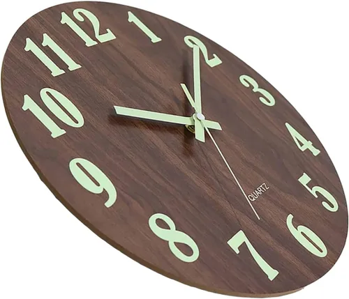 Vista 6 de Reloj de pared luminoso, reloj de pared de madera silencioso de 12 pulgadas sin tictac para interior/sala de estar