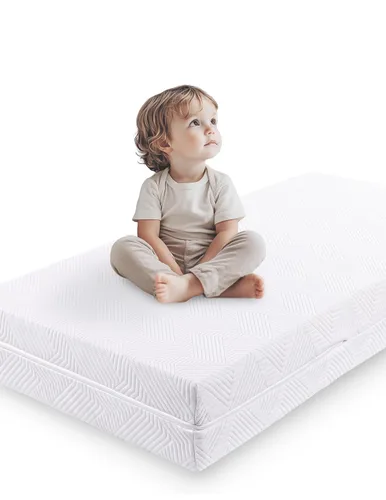 Vista 9 de BABELIO Colchón transpirable para cuna, de doble cara, espuma viscoelástica, impermeable, funda extraíble y lavable a máquina, para niños pequeños