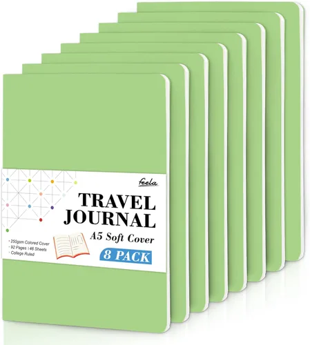Vista 22 de Feela - Paquete de 8 cuadernos de tapa blanda en masa, cuadernos universitarios rayados para el trabajo, cuaderno de viaje rayado para mujeres