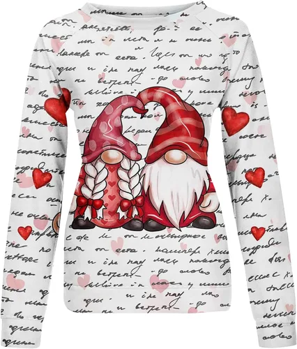 Vista 5 de Oggfader Camisetas casuales de manga larga con estampado gráfico de corazón para el día de San Valentín para mujer