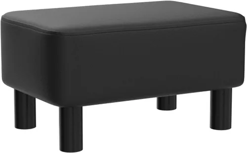 Vista 5 de IBUYKE Reposapiés pequeño de 16.54", taburete de escalón de piel sintética PU, con patas de madera de pino y asiento rectangular acolchado