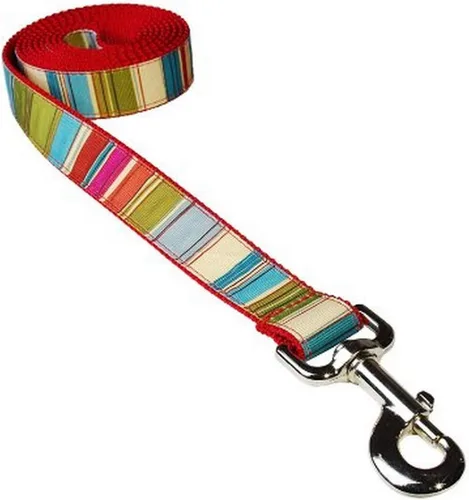 Vista 8 de Correa de perro con rayas de coral y lima: 1/2" de ancho, 4 pies de longitud - fabricada en Estados Unidos. Lima/Coral