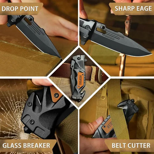 Vista 5 de NedFoss Cuchillo plegable de bolsillo DA75 Mini, cuchillo de bolsillo 3 en 1 para hombres, cuchillo de supervivencia de 2.95 pulgadas con cierre