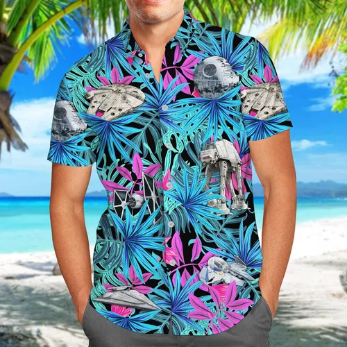 Vista 3 de 99TIMORO Star Movie - Camisa hawaiana de manga corta para hombre, diseño de película de guerra espacial, para verano, playa, para hombres y mujeres