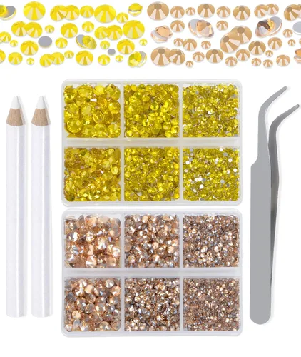 Vista 12 de LPBeads 6000 unidades de diamantes de imitación negros no termofijos, 6 tamaños, cristal redondo, con parte trasera plana, pinzas y bolígrafo