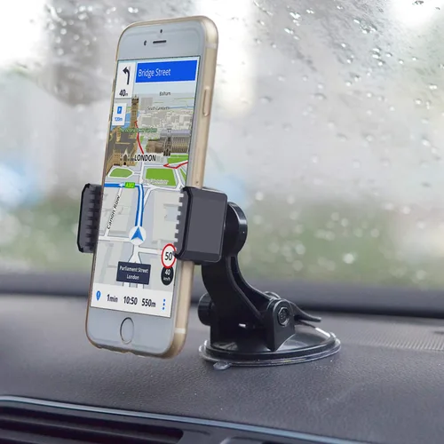 Vista 3 de APPS2Car Soporte de teléfono con ventosa para automóvil con brazo ajustable, soporte de teléfono de perfil bajo, soporte compacto para parabrisas