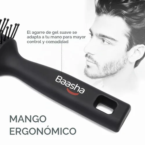 Vista 3 de Baasha Cepillo para el cabello, cepillo ventilado para secar con soplado, cepillo de pelo corto para hombre con cerdas con punta de bola, mejor