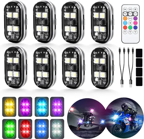 Vista 8 de 4 luces LED estroboscópicas inalámbricas con control remoto, 4 luces LED inalámbricas de alto brillo, 8 colores, impermeables, anticolisión, luces