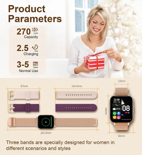Vista 7 de Iaret Reloj inteligente (respuesta/hacer llamadas), relojes inteligentes para mujer, rastreador de actividad física con monitor de frecuencia