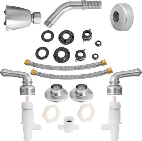 Vista 2 de Pacific Bay Kit de molduras – Grifo de ducha y cabezal de ducha con kit de moldura de brazo – Construcción de plástico ABS de alta calidad